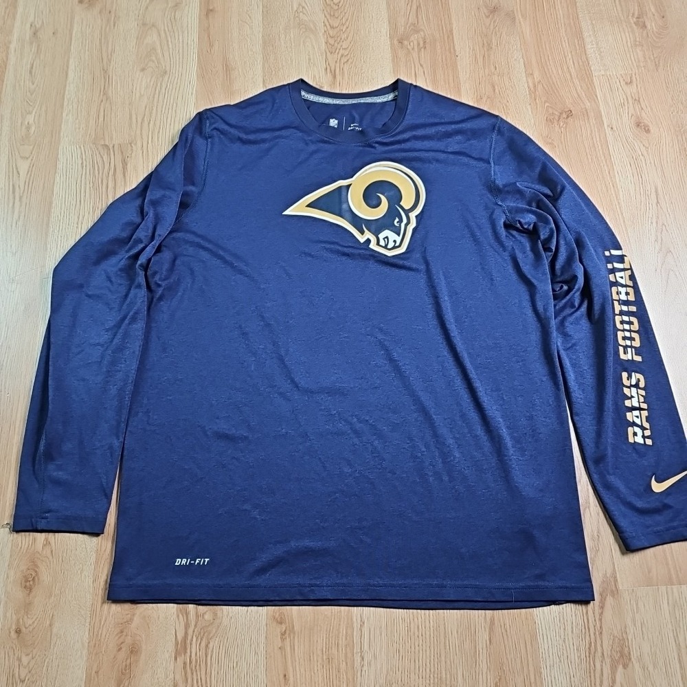 Nike Rams Football Shirt Mens Large Blue Dri-FIT Long Sleeve NFL Team Apparel